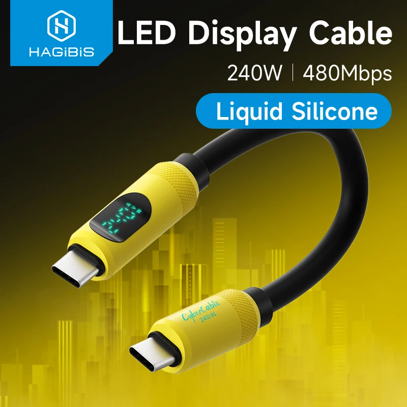 Hagibis Cable corto USB C con pantalla LED 0,25 m Cable cargador rápido tipo C PD 240W Cable de carga para iPhone 17 Pro Macbook Pixel