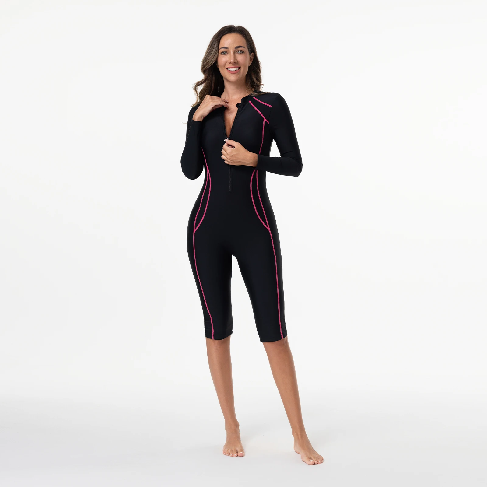 Traje de baño de una pieza con manga para mujer, ropa de playa femenina, traje de baño de estilo deportivo, traje de baño para mujer, traje de surf