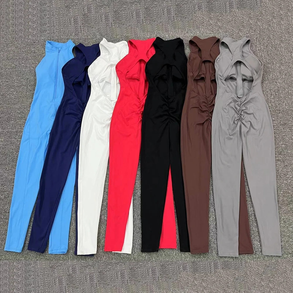 Conjunto Deportivo de Yoga y Gimnasio 2026, Mono sin Mangas con Escote Profundo en V, Pantalones Cortos Scrunch para Mujer, Ropa Deportiva Activa XP301