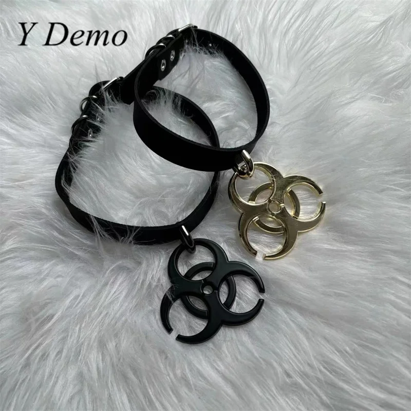 Y Demo Punk Colgante de residuos médicos Pu Cuero Gargantilla ajustable Rock Collar casual