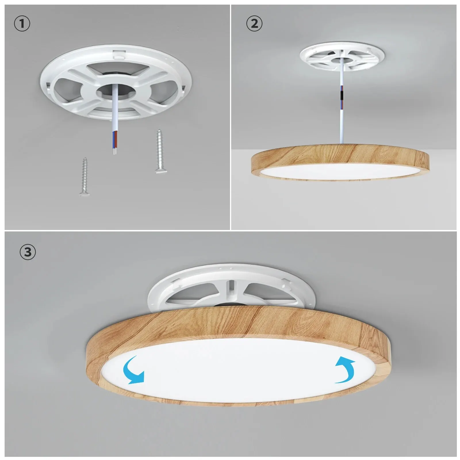 LVL-Luz de techo LED 3 en 1, grano de madera y blanco, colores de iluminación, iluminación para el hogar, cocina, dormitorio, baño, lámpara de techo empotrada redonda