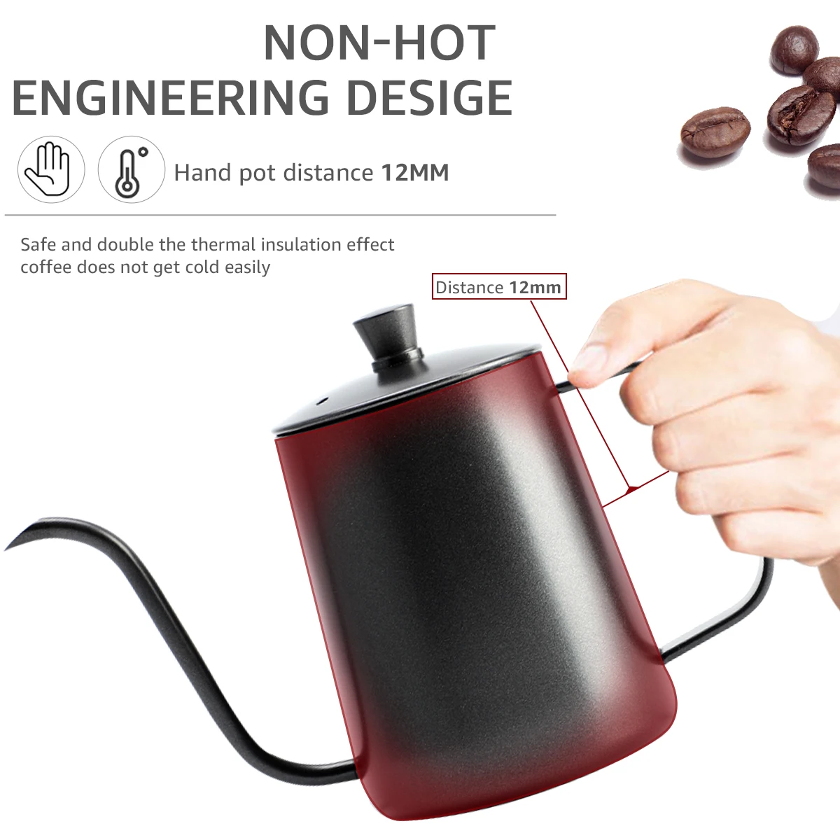 Tetera de café de acero inoxidable de 350/600 ml con boquilla de cuello de cisne para verter café, tetera de goteo de cuello de cisne con boca fina