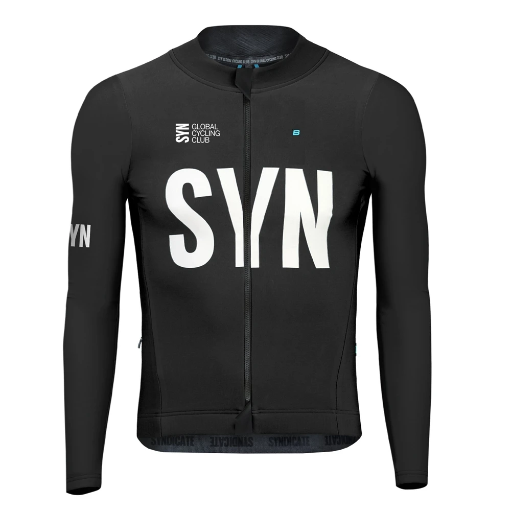 SYN Camiseta de ciclismo de manga larga de forro polar negro de invierno 5-10 ℃   Ciclismo al aire libre camiseta de ciclismo unisex de algodón cálido de alta calidad para hombres