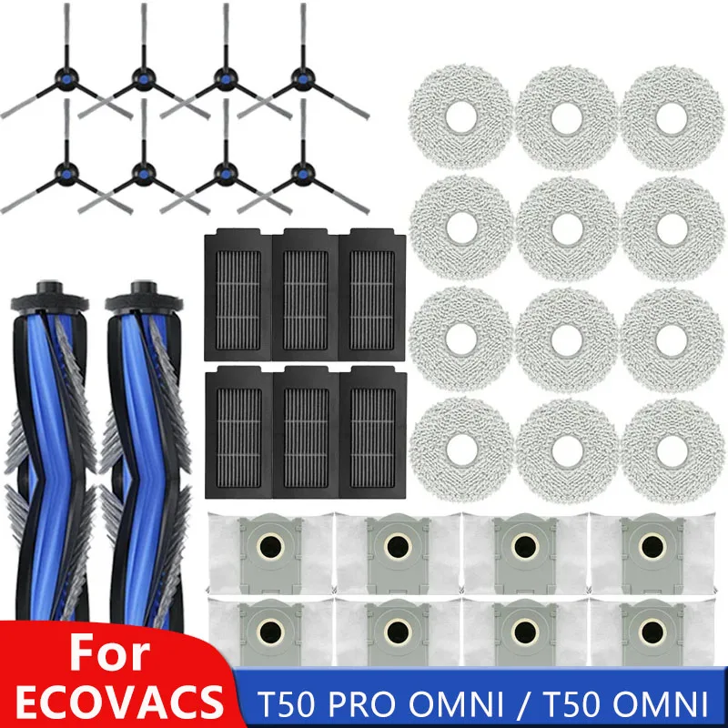 Para ECOVACS T50 PRO OMNI / T50 OMNI Robot repuestos de aspiradora cepillos laterales principales paños de fregona filtros HEPA bolsas de polvo Accesorios