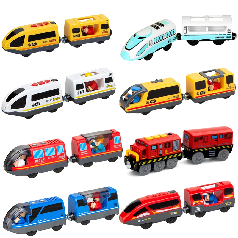 Juego de tren eléctrico RC, locomotora, tren magnético, juguete con ranura fundida, apto para marca, pistas ferroviarias de madera, juguetes para niños, regalos