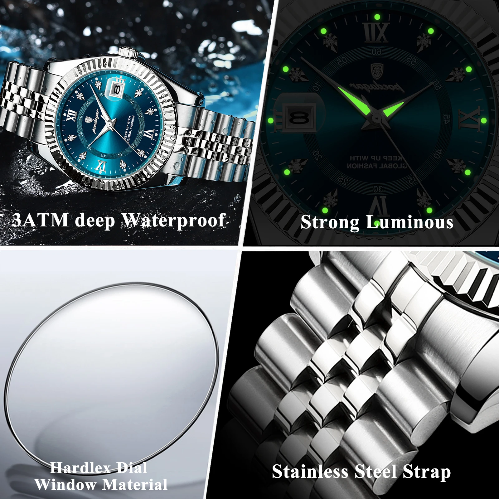 Reloj de Pulsera Original POEDAGAR para Hombre, Resistente al Agua, Luminoso, con Fecha, Reloj de Negocios para Hombre, Reloj de Cuarzo de Acero Inoxidable, Relojes Militares para Hombre