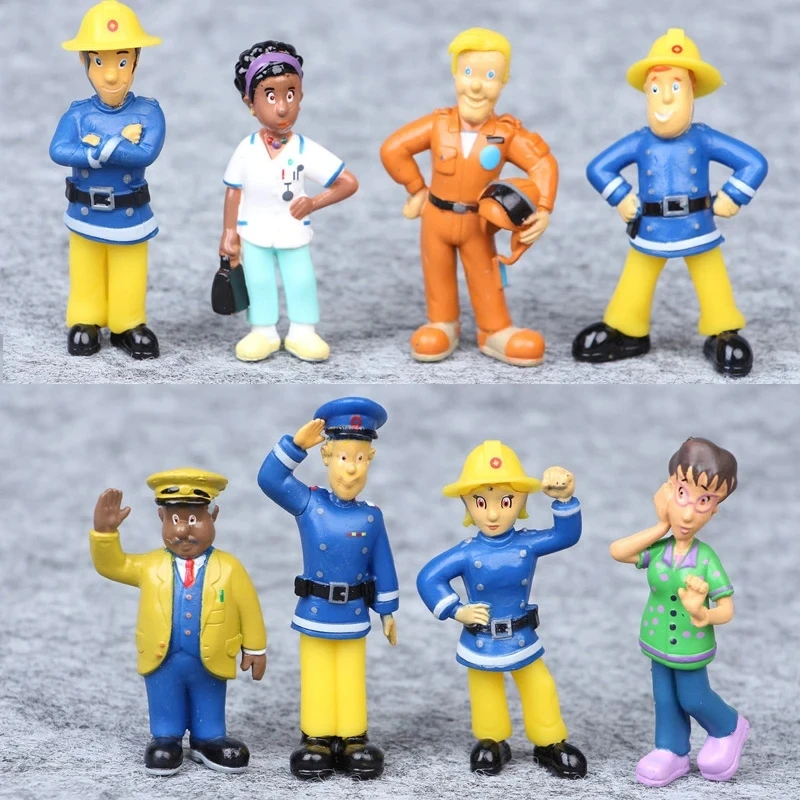 12 unids/set bombero Sam dibujos animados Anime figura de lucha contra incendios modelo PVC muñeca juguetes niño niña juguete para niños cumpleaños regalo de Navidad