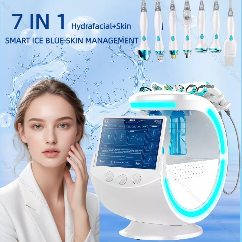 Nueva Máquina de Belleza 7 en 1 para Limpieza Facial Inteligente, Análisis de Piel, Vacío de Poros Profundos, Hidrolifting, Antienvejecimiento, Color Azul Hielo