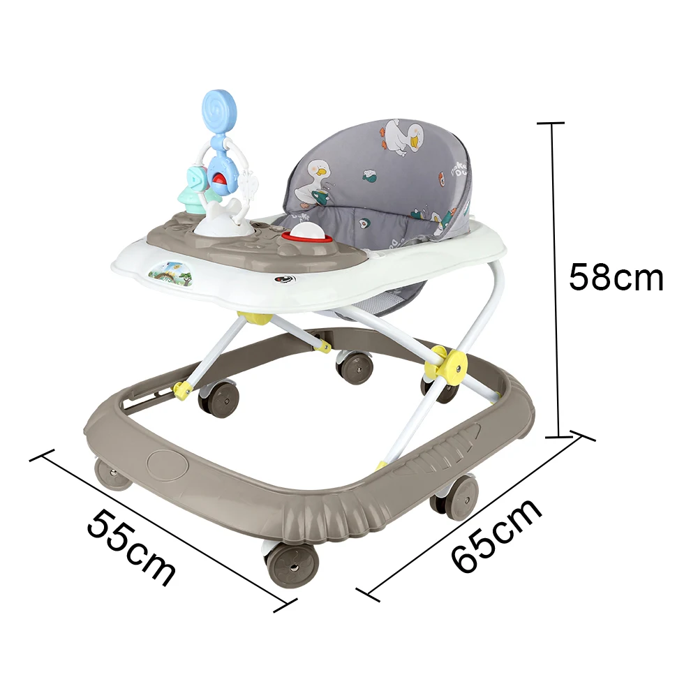 Andador Plegable para Bebés, con Centro de Actividades, Altura Ajustable, Cojín de Asiento Extraíble, a partir de 6 Meses, Gris/Caqui/Negro