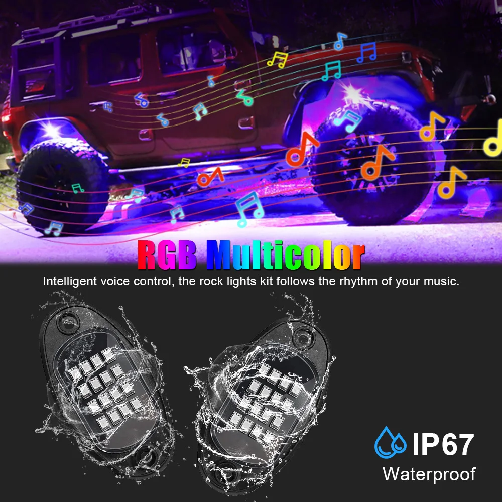 Luces LED RGB Rock 4/6/8 en 1, luz para chasis de coche, para Jeep, camión todoterreno, barco, sincronización de música, Bluetooth, Control por aplicación Undergolw