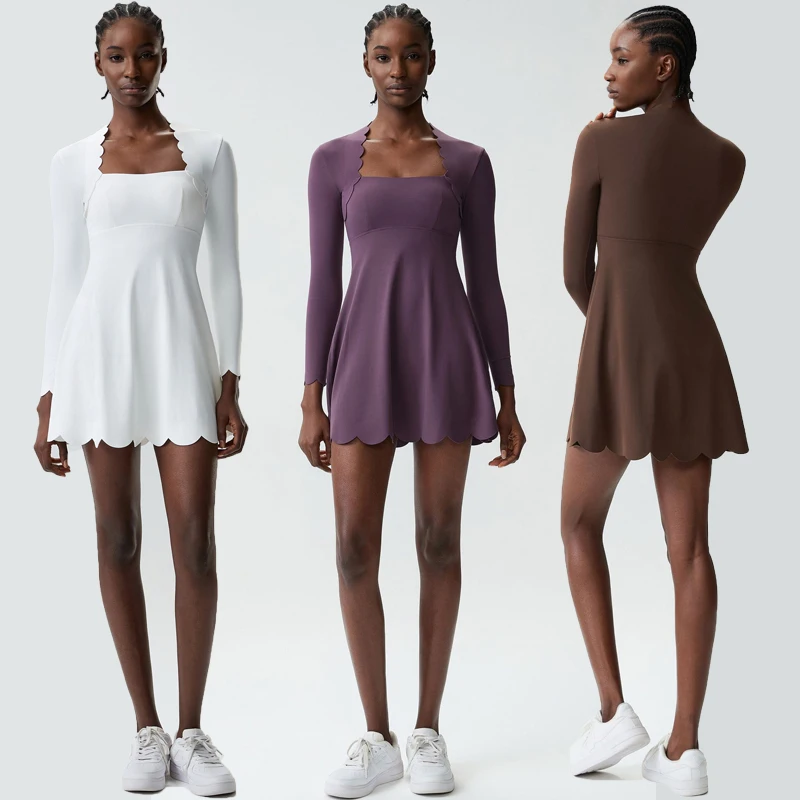 Falda Deportiva para Mujer, para Yoga y Tenis, de Color Sólido, para Correr al Aire Libre, Elástica, de Manga Larga, Transpirable, de Secado Rápido