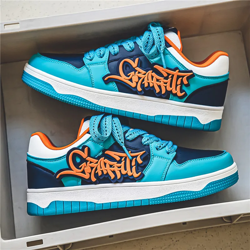 Zapatos de Skateboard de diseñador azul a la moda, ropa de calle para hombre, zapatillas de deporte de Hip hop, zapatillas de Skateboard con plataforma de lujo para hombre, cesta para hombre