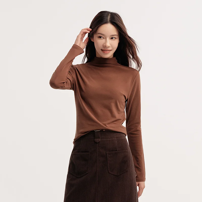 Camiseta Térmica Antibacteriana de Cuello Alto Semir para Mujer, Ajustada, de Manga Larga, Color Sólido, para Uso Diario, Modelo 2026