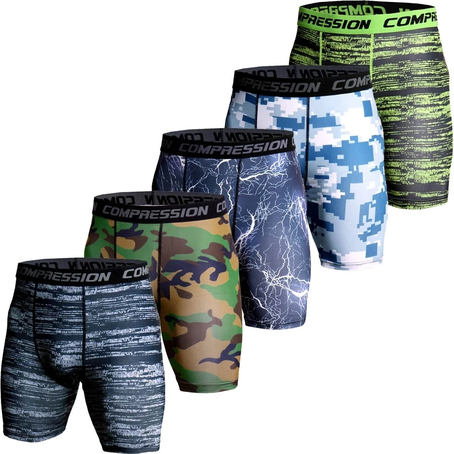Pantalones cortos de compresión para hombre, medias de culturismo de camuflaje con estampado 3D, pantalones cortos de gimnasio para hombre, pantalones cortos elásticos deportivos musculares para correr