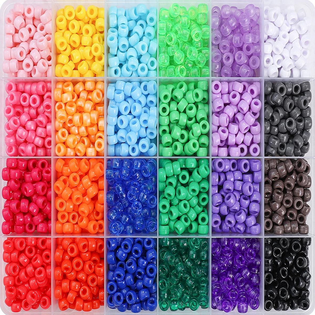 Kit de 2400 piezas para manualidades de cuentas, cuentas de plástico multicolor para hacer joyas, pulseras, trenzado de cabello y manualidades DIY con organización