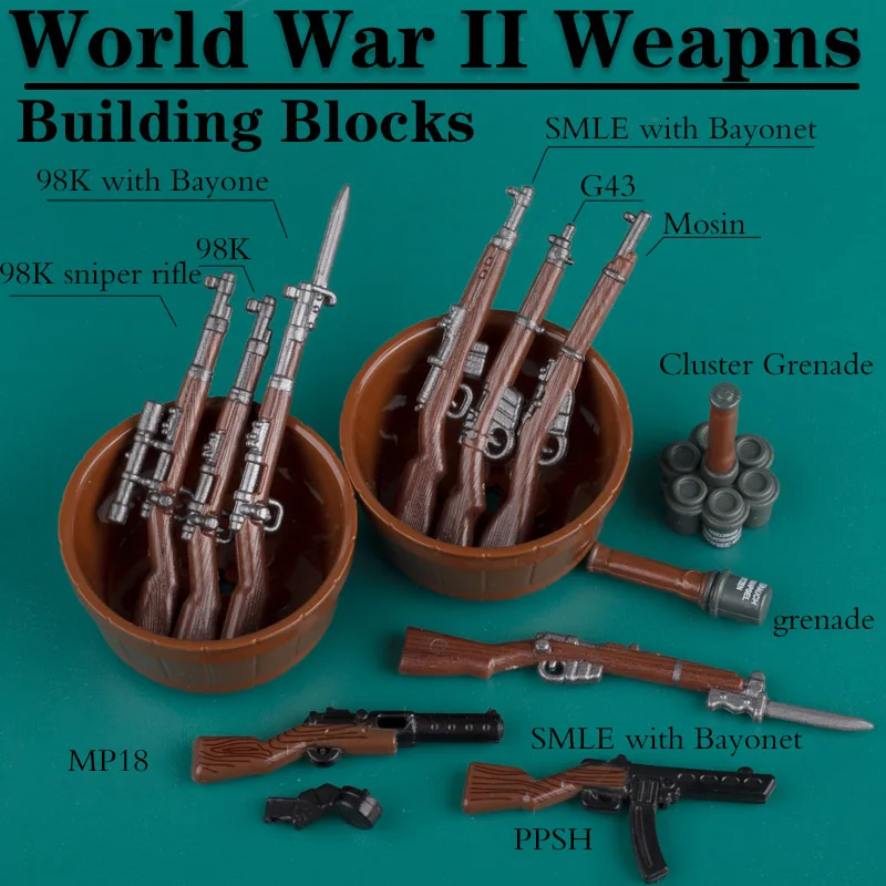 Bloques de Construcción de Madera de Armas Militares de la Segunda Guerra Mundial, Figuras de Soldados, Armas Soviéticas PPSH 98K SMLE IV Mosin G43, Juguetes de Ladrillos, Regalo para Niños