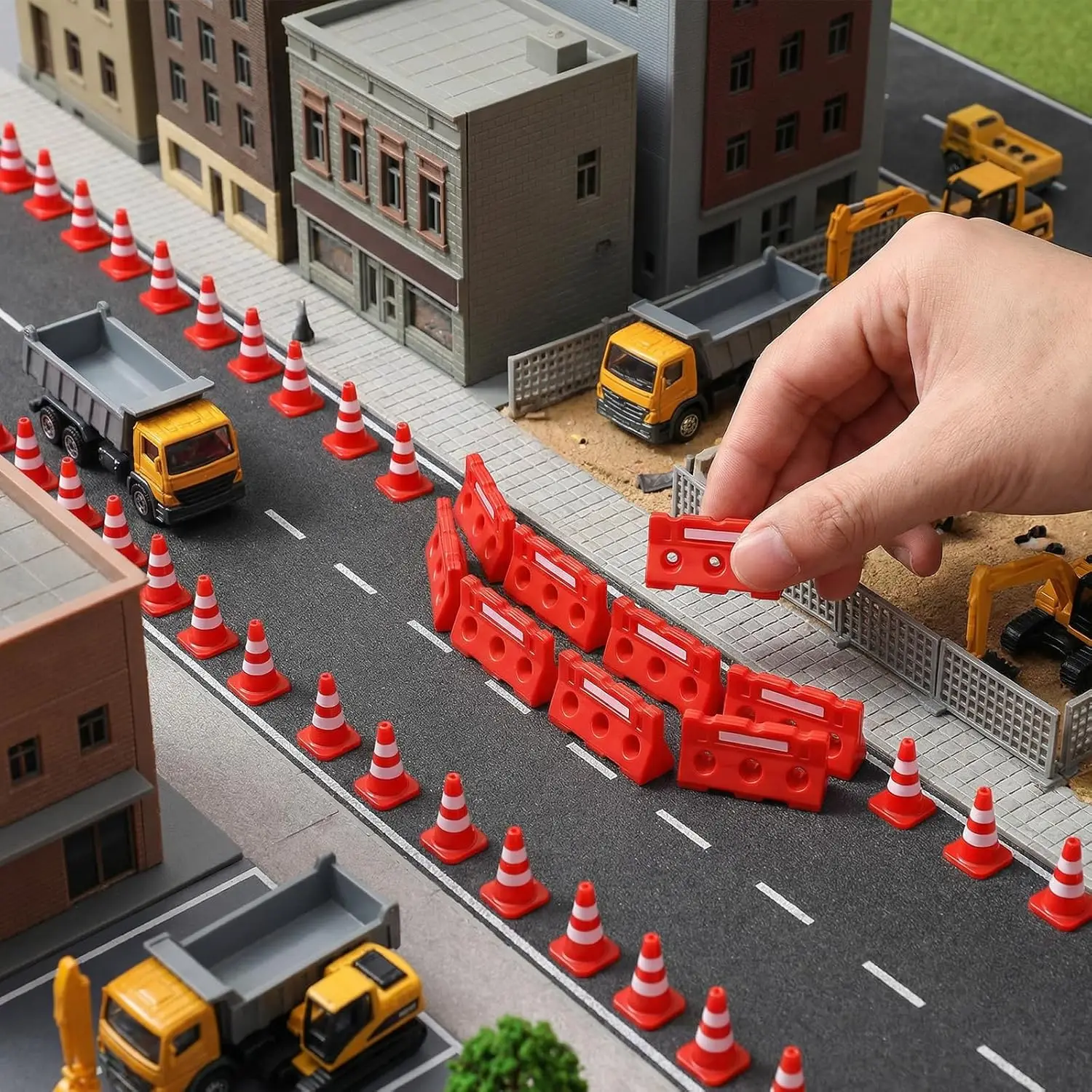 50 Conos de Tráfico en Miniatura y 30 Vallas de Barricada en Miniatura para Decoración del Hogar, Mesa de Arena de Paisaje en Miniatura