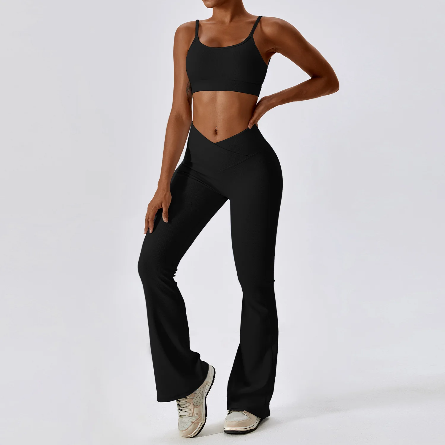 Conjunto de Yoga sin costuras para mujer, ropa de gimnasio, trajes de Yoga para Fitness, chándales de costilla, Sujetador deportivo, mallas de gimnasio, trajes deportivos, 2 uds.