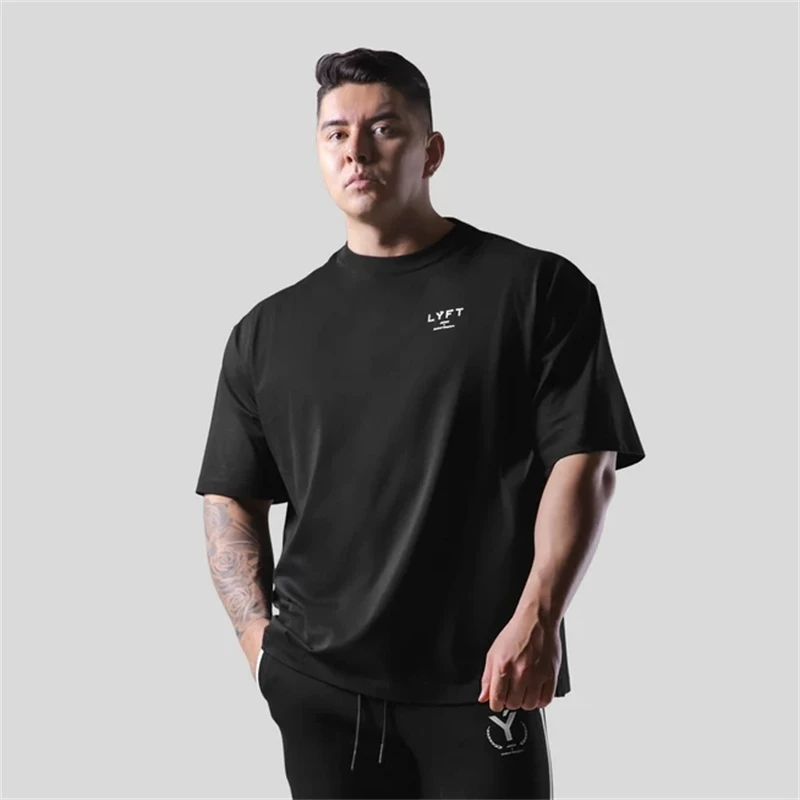 Camiseta de algodón de gran tamaño para hombre, camisa de manga corta para entrenamiento al aire libre, gimnasio, deporte, correr, Fitness, informal