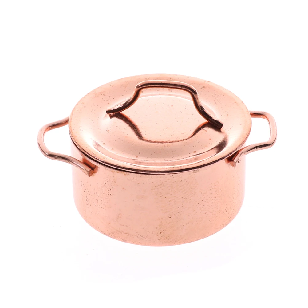 Casa de muñecas a escala 1:12, sartén en miniatura de Color oro rosa, olla para cocinar, hervidor, utensilios de cocina, Kit de cocina, accesorios para muñecas