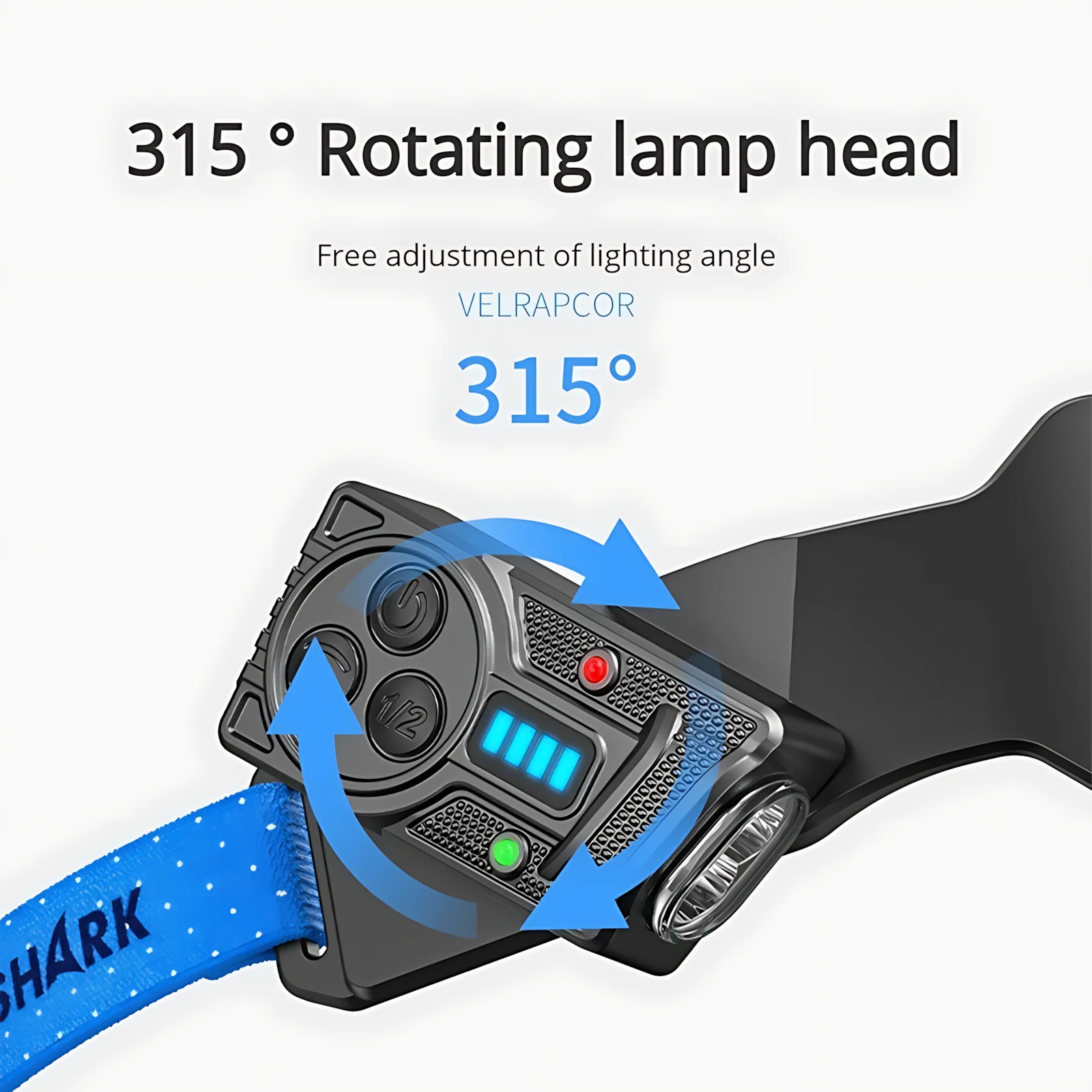 Linterna Frontal con Sensor de Gestos, 2400mAh Carga USB, 6 Modos, Luces Laterales Giratorias 315° para Pesca, Ciclismo y Camping