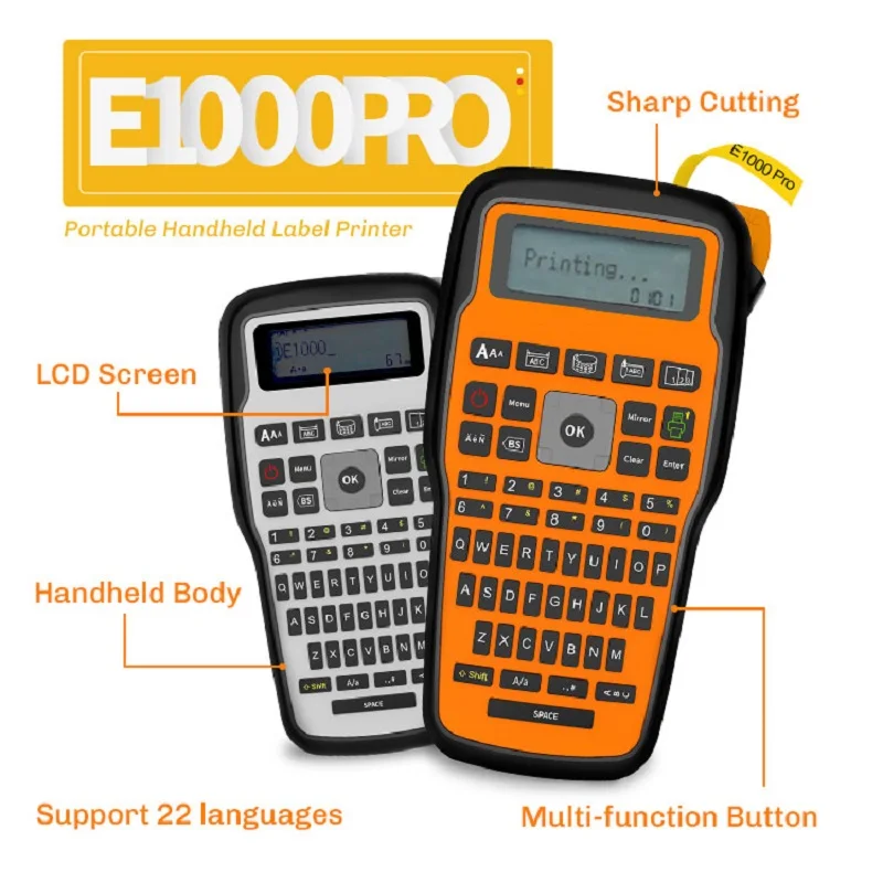 Impresora de Etiquetas Portátil E1000PRO con Tubo AHS231 631 Compatible con la Máquina de Etiquetas de Mano Brother Ptouch, Etiquetadora Industrial