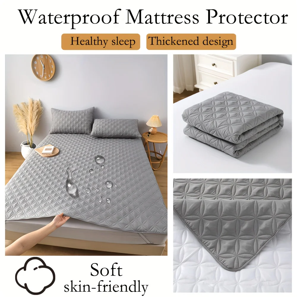 Funda protectora de colchón impermeable con banda elástica, almohadilla de colchón suave y transpirable para cama gris/blanco/verde/azul