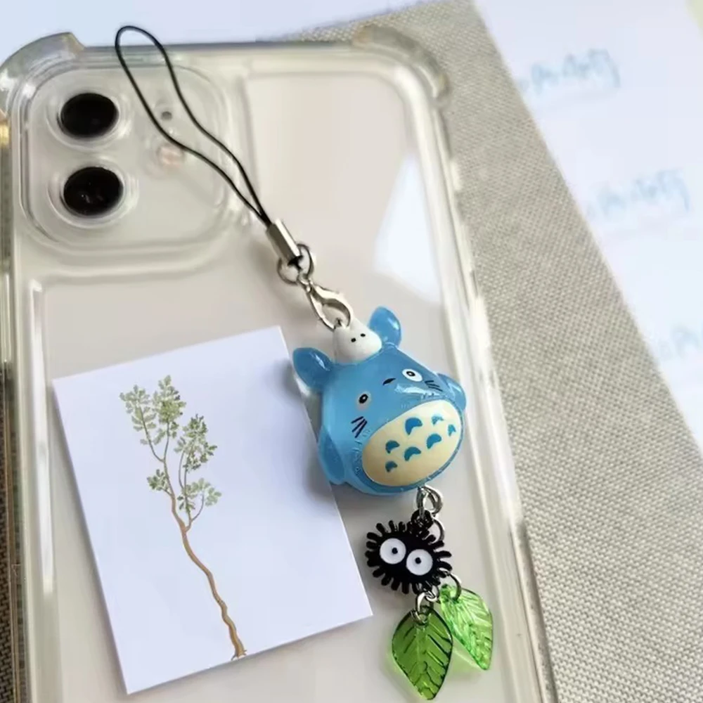 Llavero de Teléfono Kawaii con Animal Azul Totoro, Colgante de Gato de Anime del Bosque, Accesorios de Cosplay, Regalo de Navidad Hecho a Mano