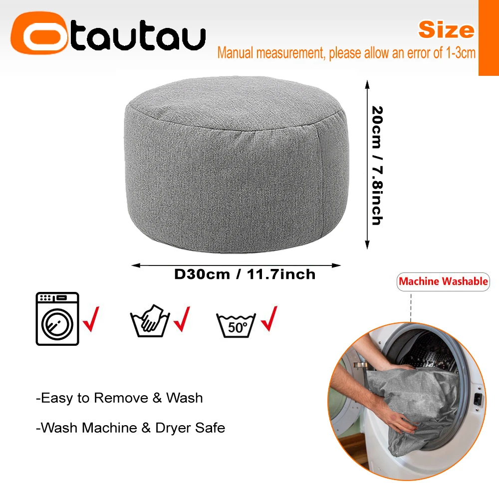 OTAUTAU taburete redondo D30cm * H20cm puf de lino otomano con relleno puf taburete Tatami futón Puff JD001