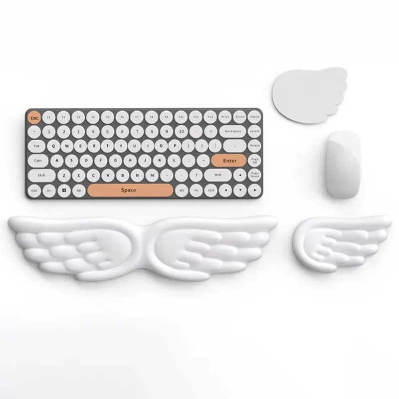 Reposamuñecas para teclado y ratón con forma de alas de ángel, espuma viscoelástica, antideslizante, ergonómico, para oficina, portátil y PC