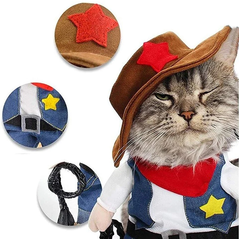 Disfraz divertido de Halloween para perro y gato, ropa de vaquero para mascotas, Disfraces para perros pequeños, accesorios de Cosplay para gatos