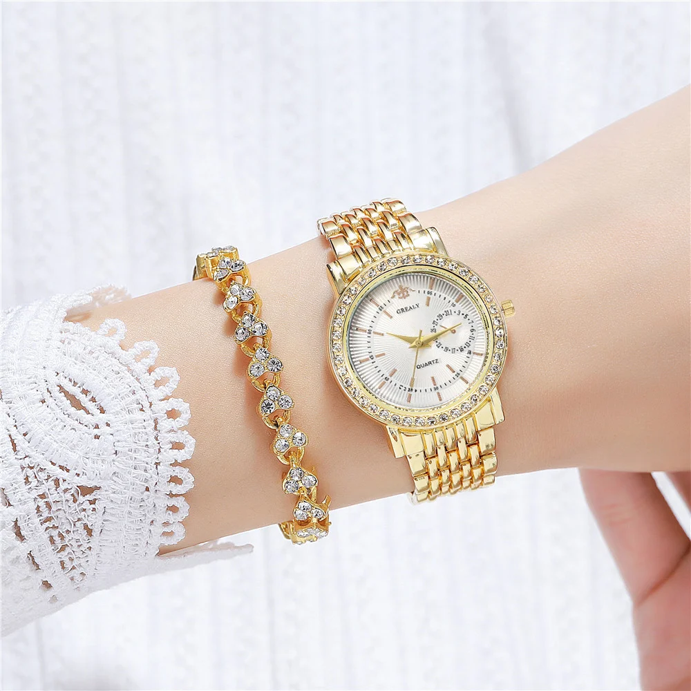 Elegante Reloj de Mujer Dos Tonos con Cristal Correa de Acero Cuarzo