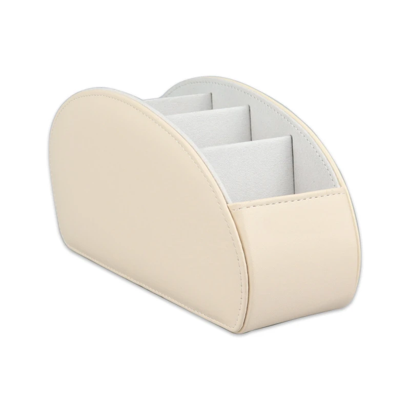 Organizador de cuero de 5 rejillas, soporte para teléfono y Tv con Control remoto, caja de almacenamiento de escritorio, cepillo de cosméticos
