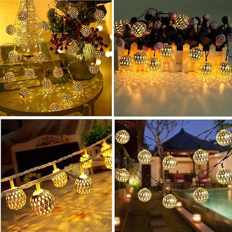 50/ 30/ 20 LED bola marroquí luces de cadena alimentadas por energía Solar impermeables 8 modos para jardín al aire libre boda fiesta Navidad decoración de Halloween
