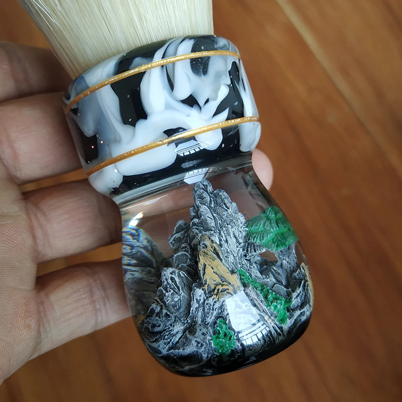 Brocha de Afeitar Dscosmetic de 30 mm con Cerdas de Jabalí, Mango de Resina y Base Resistente para Afeitado en Húmedo