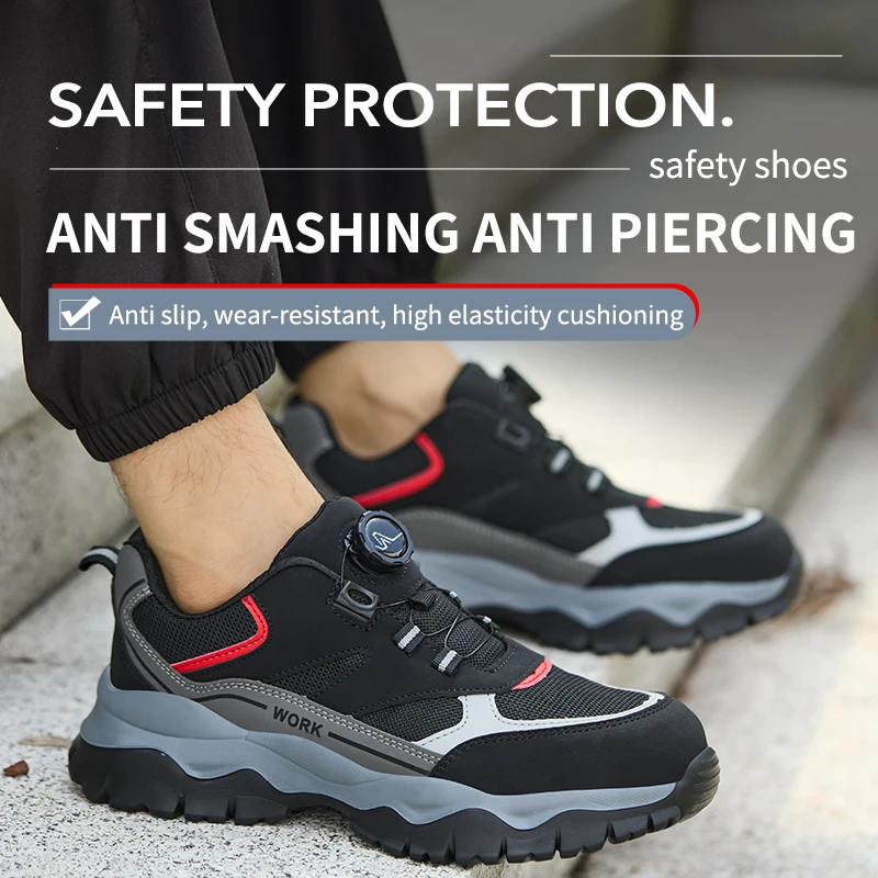 Botas de Trabajo con Hebilla Giratoria, Zapatos de Seguridad Indestructibles para Hombre, Zapatos con Punta de Acero, Zapatillas Antipinchazos, Zapatos de Protección Laboral Antideslizantes