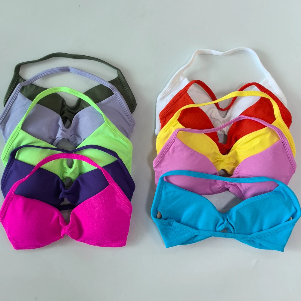Conjunto de gimnasio sin logotipo para mujer, sujetador de Yoga con tiras, Top de cintura alta, pantalones cortos de entrenamiento, traje deportivo, conjunto de Yoga sin costuras, ropa de Fitness, 2 uds.