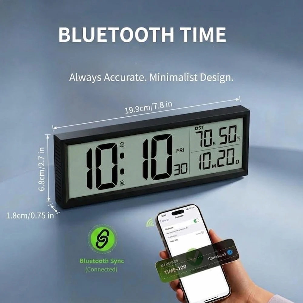 Reloj Despertador Digital con Temperatura, Humedad, Fecha y Día de la Semana, Reloj de Escritorio/Pared para Dormitorio, Hogar, Cocina, Funciona con Pilas, 8 Pulgadas