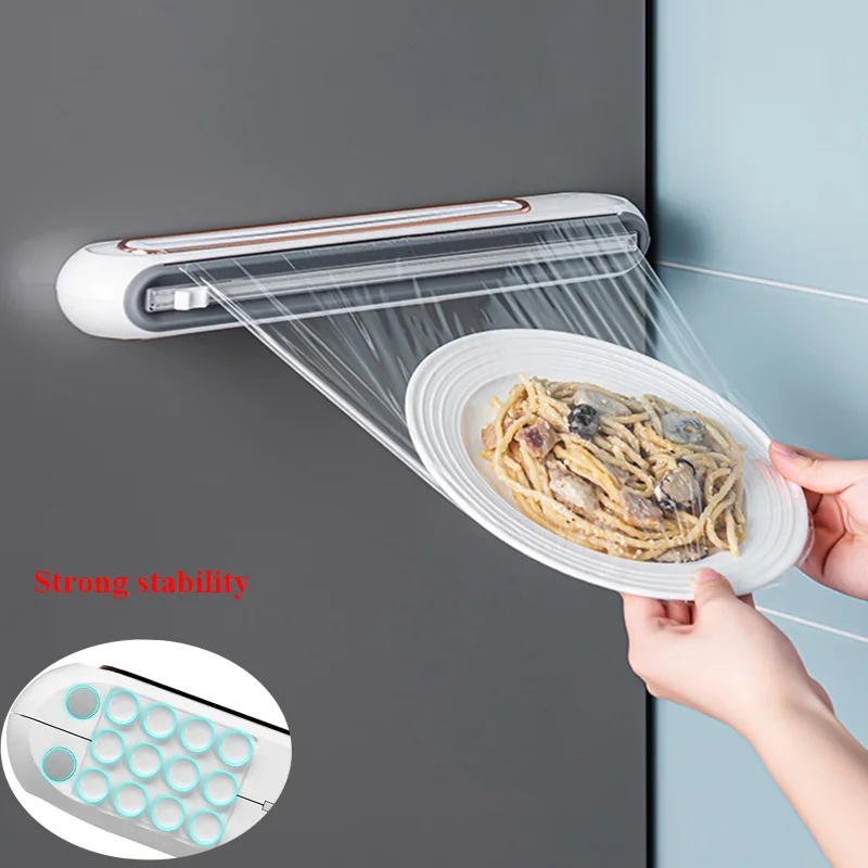 Nueva caja de corte de envoltura de plástico, película recargable de succión magnética montada en la pared, dispensador de papel de aluminio de estaño con cortador