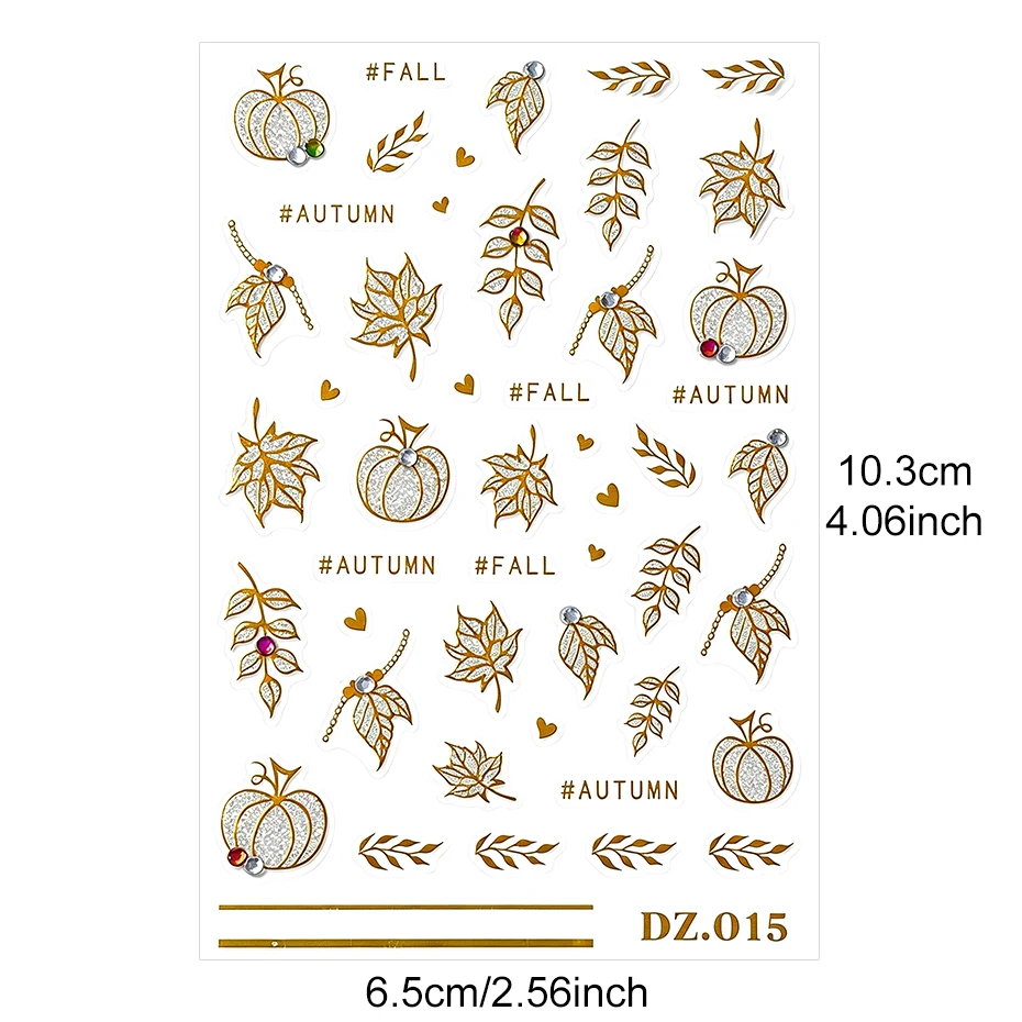 2 Piezas de Adhesivos Dorados para Uñas con Diseño de Hojas de Arce y Calabaza, Decoración Brillante para Uñas, Mini Hojas de Corazón para Otoño, Accesorios de Manicura
