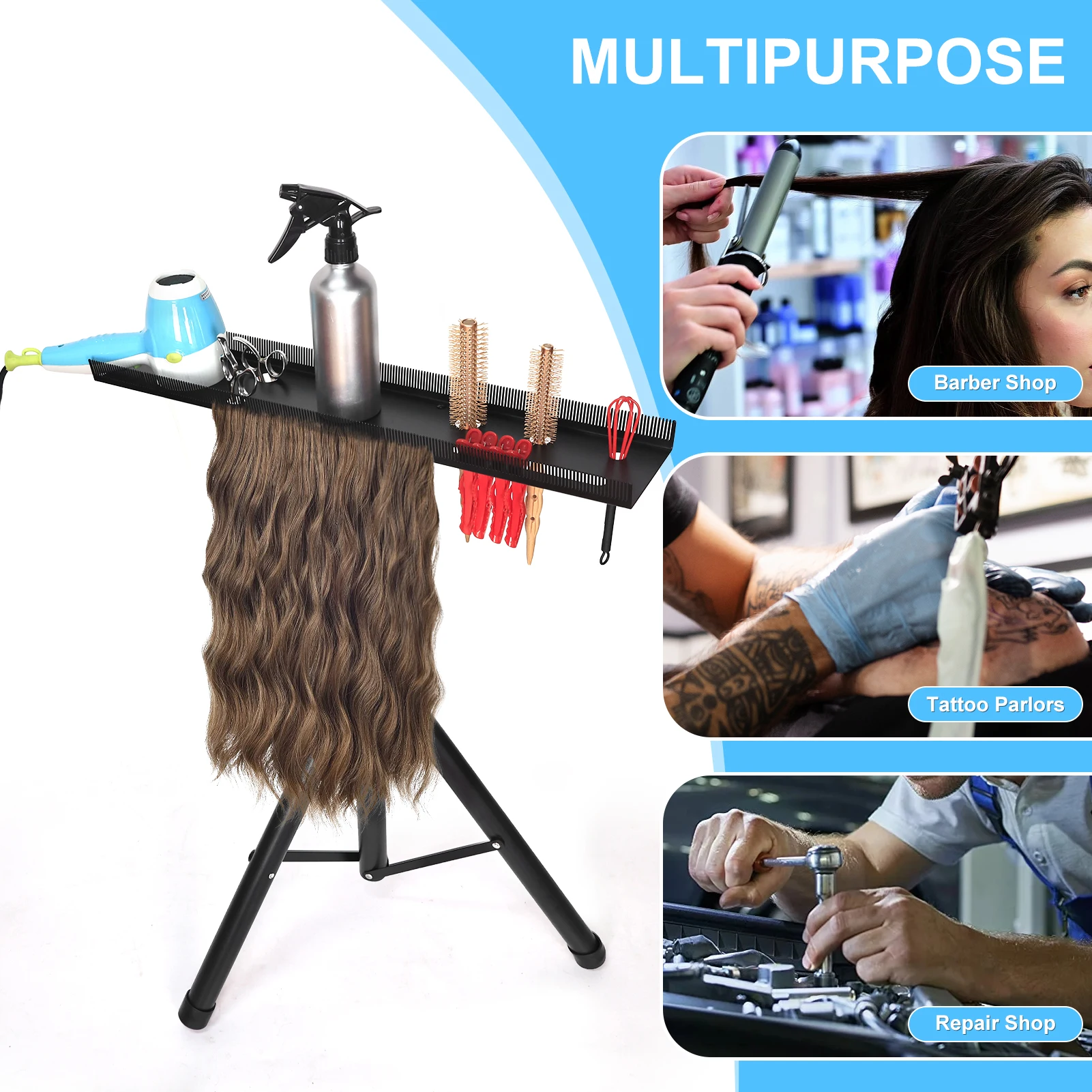 Soporte ajustable de doble cara para estilistas, soporte para extensiones de cabello, herramientas de maquillaje