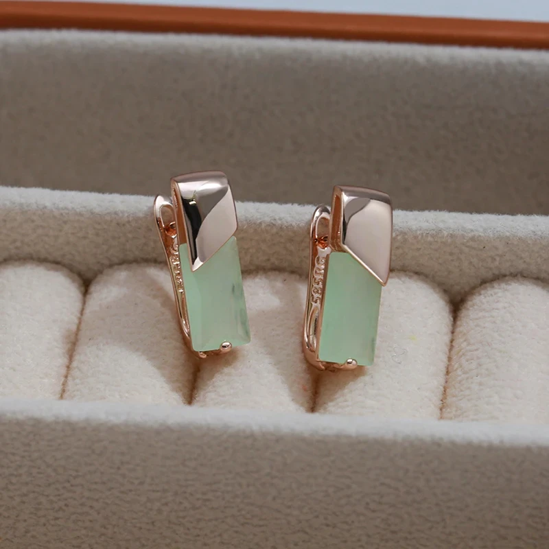 Wbmqda, pendientes cuadrados simples de 19x6mm con piedra rosa para mujer, Color oro rosa 585, regalos de joyería de circón de alta calidad para uso diario