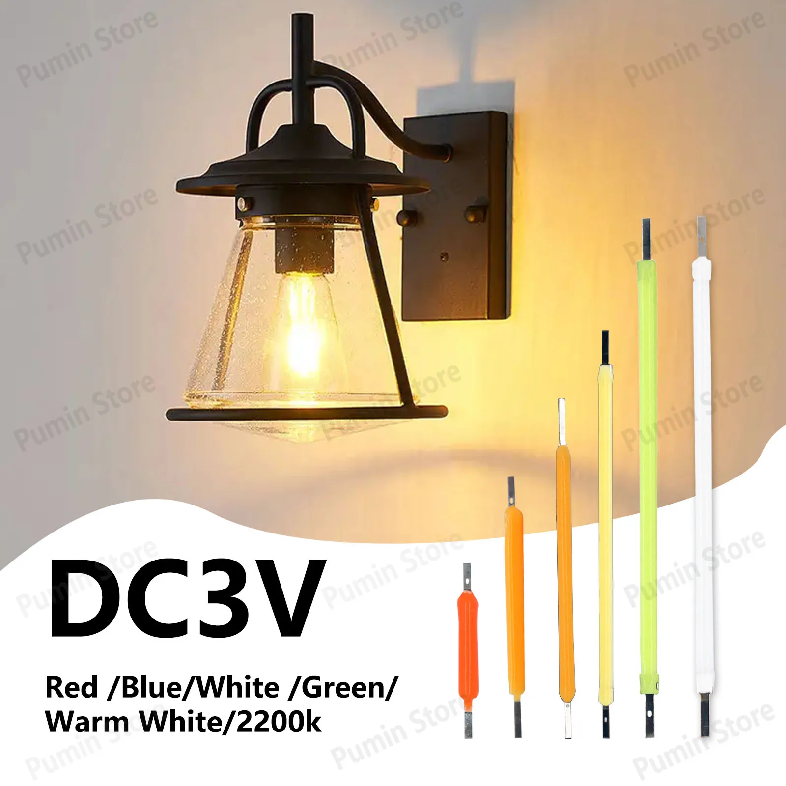 10 Uds. Bombillas LED Edison de filamento duro 20mm 29mm 38mm 54mm 68mm DC3V 2200K blanco cálido rojo verde azul accesorios de fuente