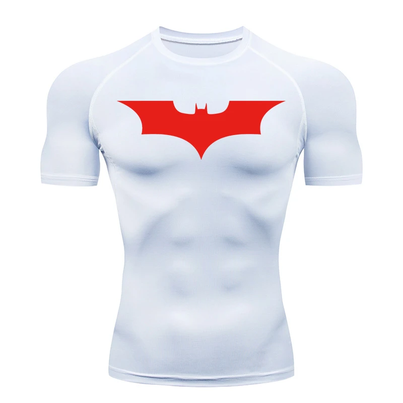 Camisas de compresión con estampado de murciélago para hombre, camiseta de verano de manga corta con protección contra sarpullidos, gimnasio, entrenamiento, correr, camisetas atléticas de secado rápido
