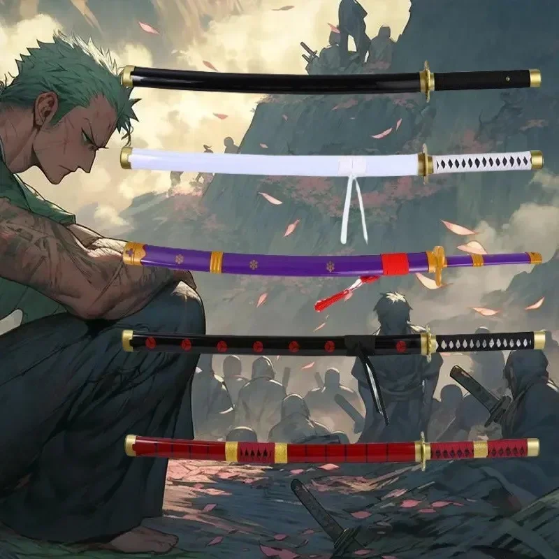 Espada Roronoa Zoro Katana, hoja Ninja de madera, lejía, tamaño Real, Anime japonés, espada samurái Katana, accesorio de Cosplay, decoración del hogar