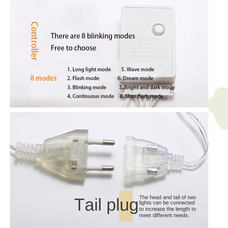 Guirnalda de luces LED con copos de nieve de Navidad, 3,2 M, luces de cortina de hadas intermitentes, impermeables para fiestas, bodas, decoración navideña