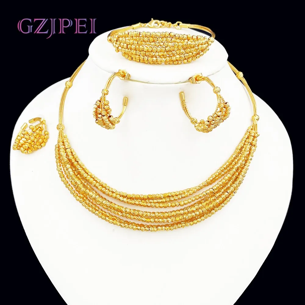GZJPEI-Conjunto de joyería hecha a mano para mujer, conjunto de cuentas chapadas en oro de 18K multicapa, accesorios de joyería para boda y cumpleaños de alta calidad