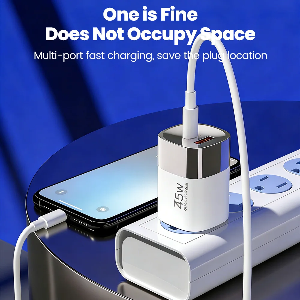 Cargador USB tipo C de 45W, 2 puertos PD, carga rápida para teléfono móvil, cargador de pared USB EU/UK/US, QC3.0, supercarga para iPhone, Samsung, Poco