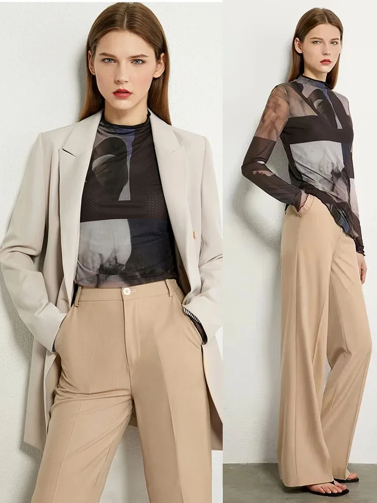 Camisetas de manga larga minimalistas AMII para mujer, novedad de otoño 2026, camiseta interior con estampado de malla, tops ajustados de moda 12421003