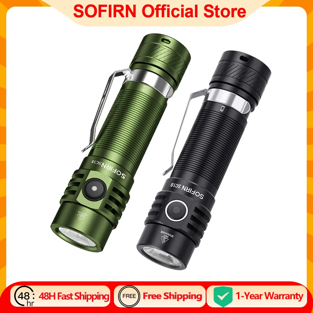 Linterna EDC Sofirn SC18 de 1800lm, Recargable por USB C, LED SST40, Linterna 18650 con Lente Óptica TIR e Indicador de Carga